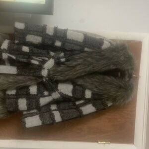 Black and gray coat knee length